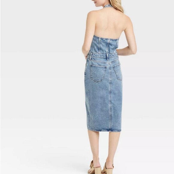 Universal Thread Denim Halter Midi Dress NWT - Picture 2 of 13